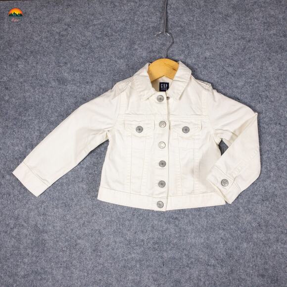 NWT Gap Jean Jacket White Denim Long Sleeve Collared Cottage Coastal Girls Sz 3 - Picture 1 of 12